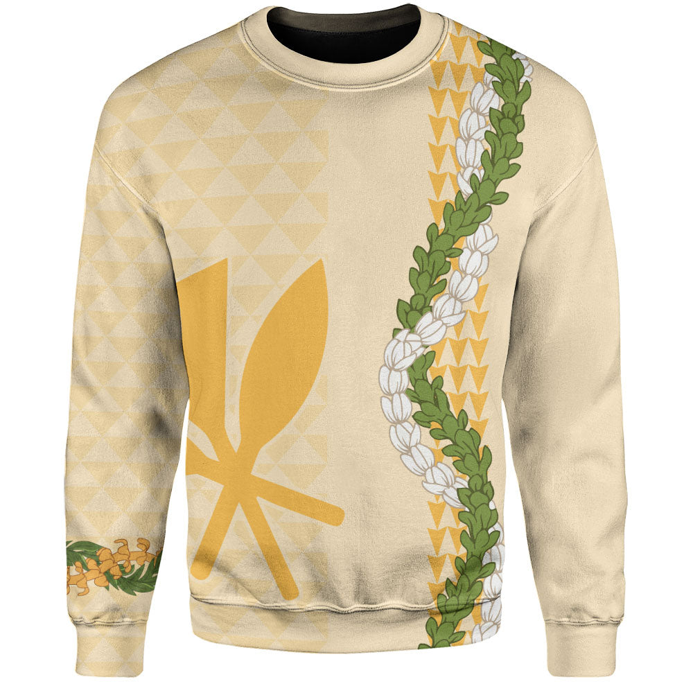 Hawaii Sweatshirt Kanaka Maoli Puakenikeni Maile Flower Lei