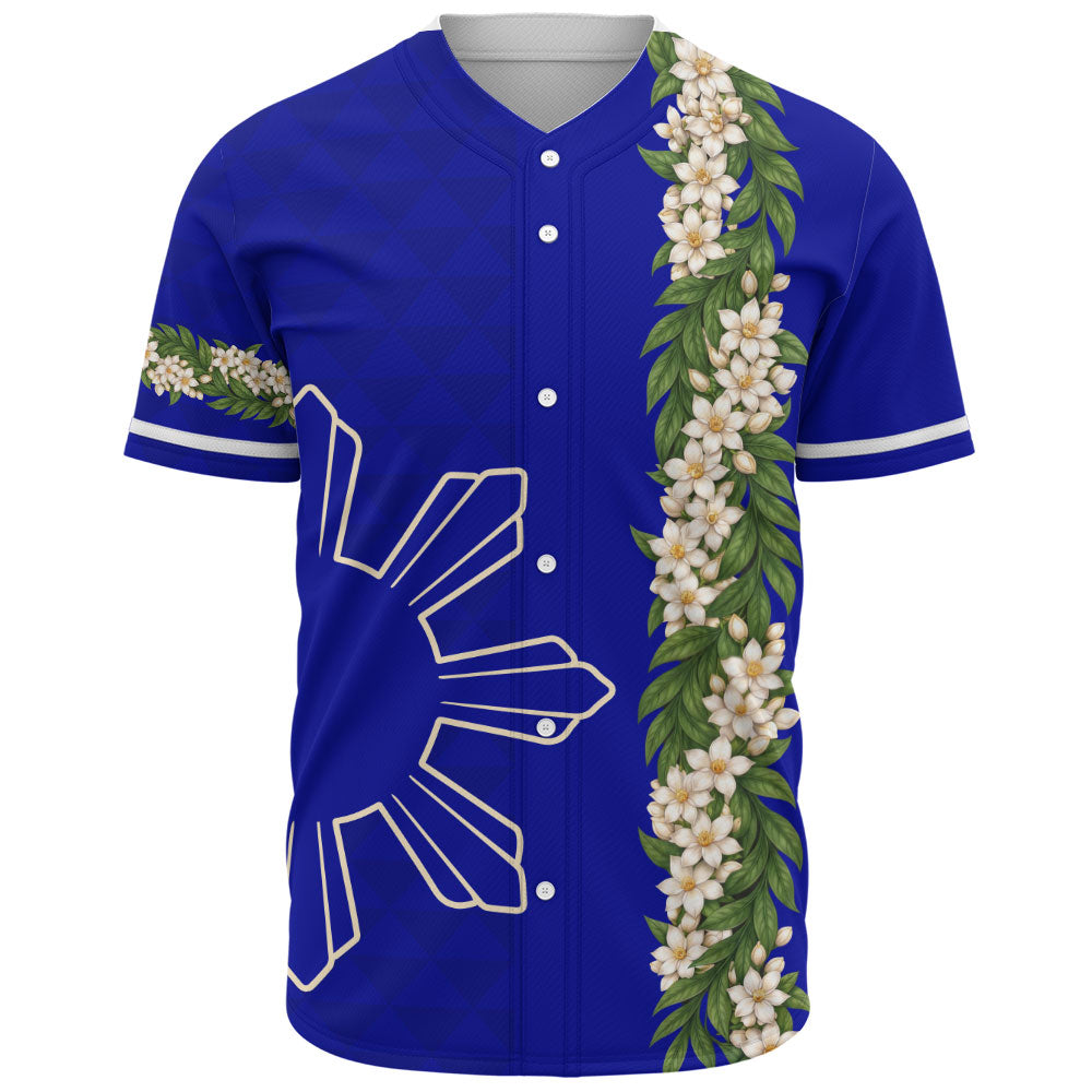 Philippines Filipinos Baseball Shirt Sampaguita Flower Sun Pattern Island Style