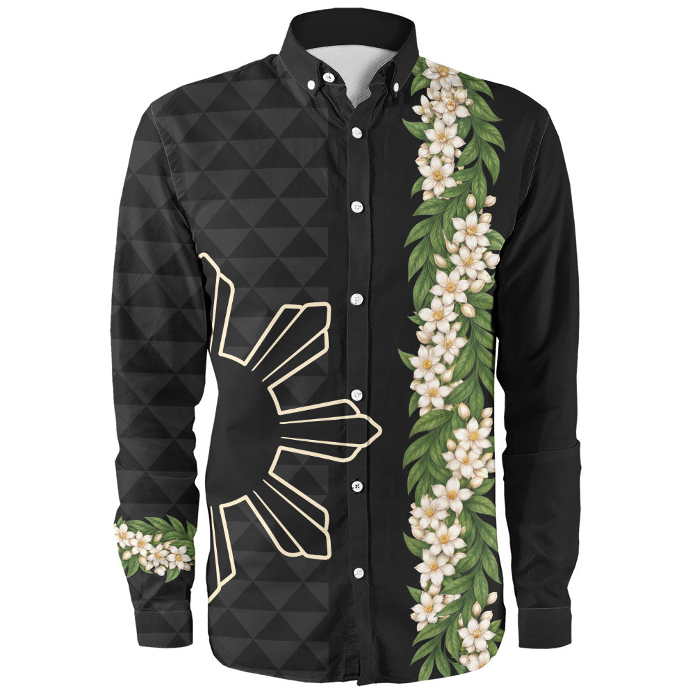 Philippines Filipinos Long Sleeve Shirt Sampaguita Flower Sun Pattern Island Style