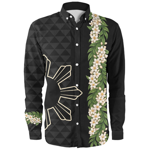 Philippines Filipinos Long Sleeve Shirt Sampaguita Flower Sun Pattern Island Style