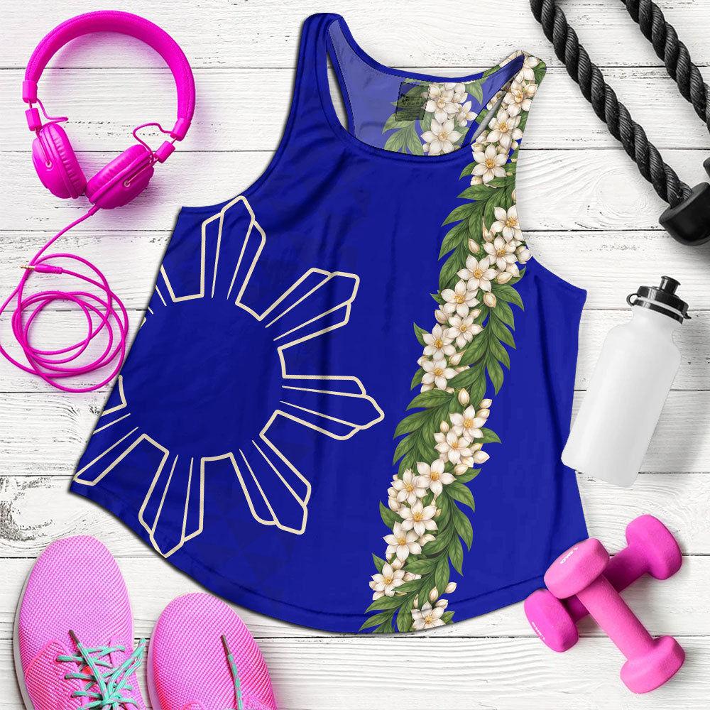 Philippines Filipinos Women Tank Sampaguita Flower Sun Pattern Island Style