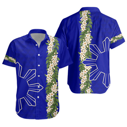 Philippines Filipinos Short Sleeve Shirt Sampaguita Flower Sun Pattern Island Style