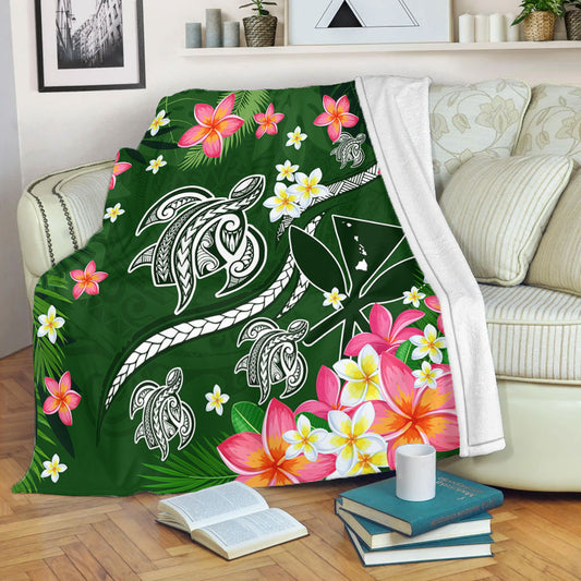 Hawaii Premium Blanket Aloha Island Turtle Plumeria Flower Tropical Fabric