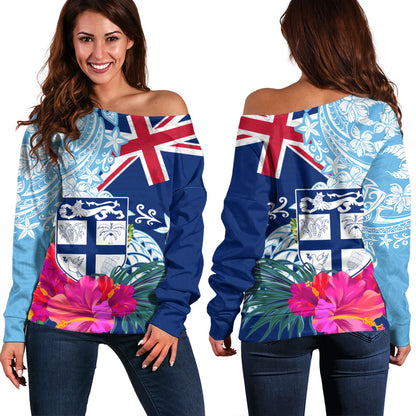 Fiji Off Shoulder Sweatshirt Flag Tribal Tropical Style