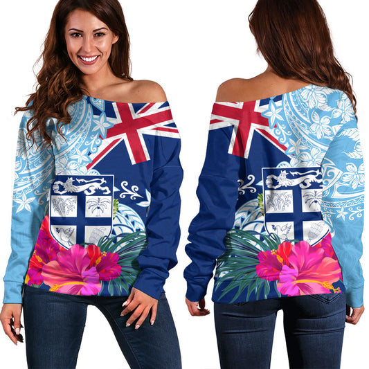 Fiji Off Shoulder Sweatshirt Flag Tribal Tropical Style