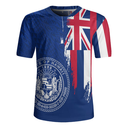 Hawaii Rugby Jersey Flag Polynesian Style Ocean Blue