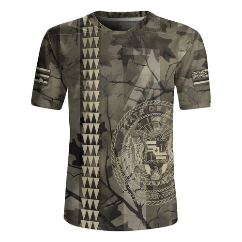 Hawaii Rugby Jersey Tribal Kakau Camouflage Green