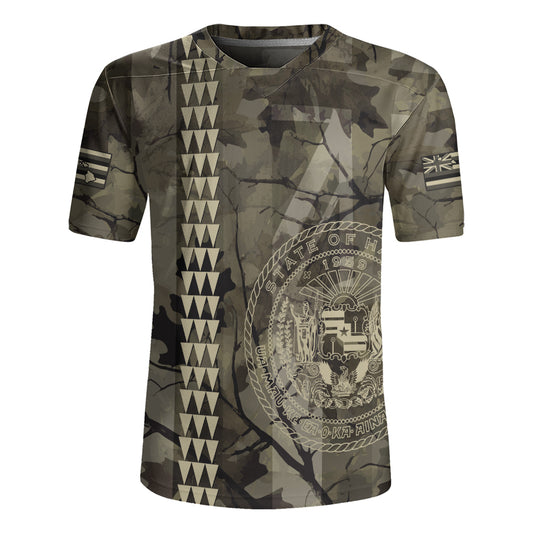 Hawaii Rugby Jersey Tribal Kakau Camouflage Green