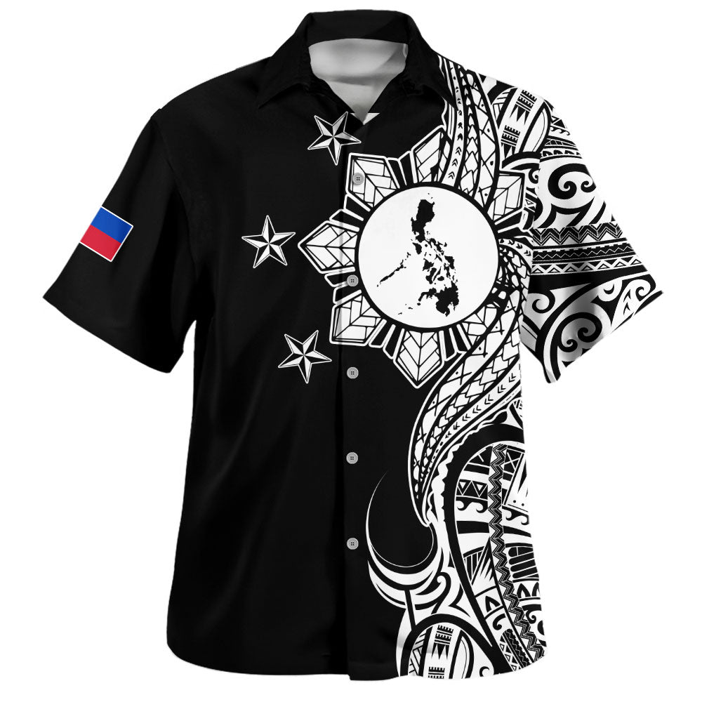Philippines Filipinos Hawaiian Shirt Flag Sun Map Tribal Fusion Style