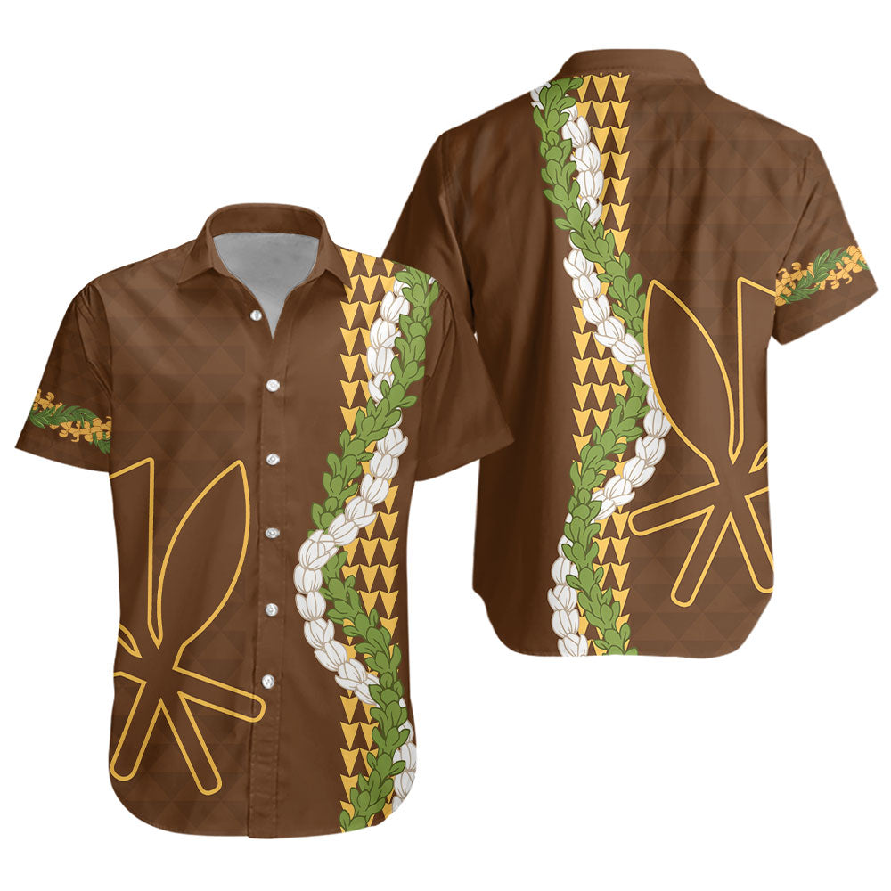 Hawaii Short Sleeve Shirt Kanaka Maoli Puakenikeni Maile Flower Lei