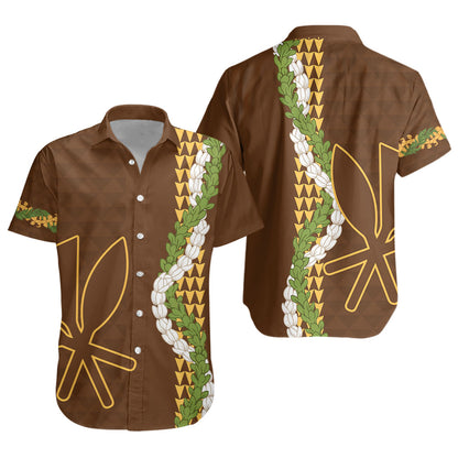 Hawaii Short Sleeve Shirt Kanaka Maoli Puakenikeni Maile Flower Lei