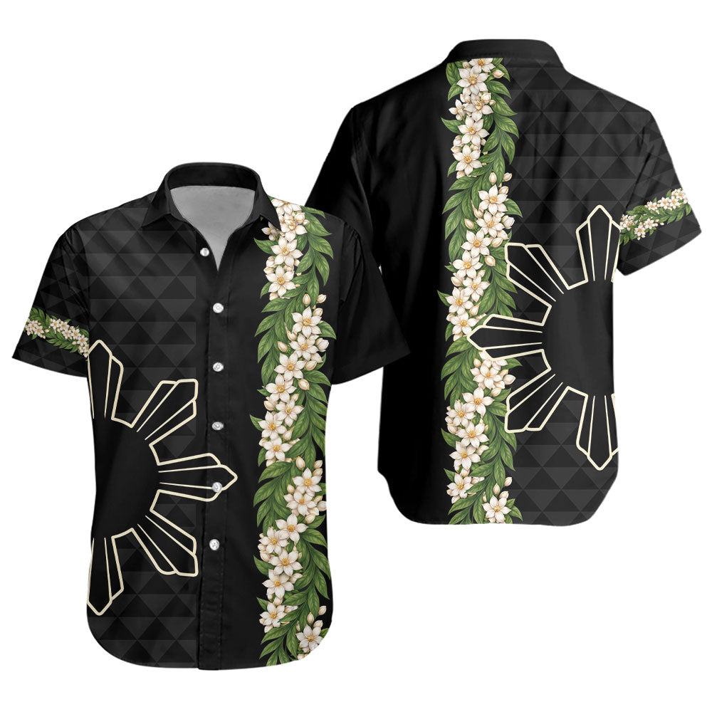 Philippines Filipinos Short Sleeve Shirt Sampaguita Flower Sun Pattern Island Style