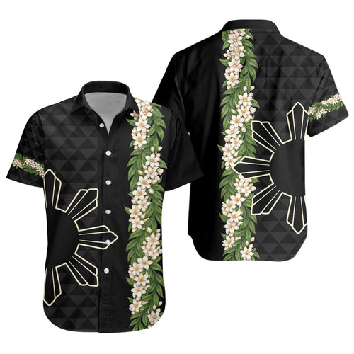 Philippines Filipinos Short Sleeve Shirt Sampaguita Flower Sun Pattern Island Style