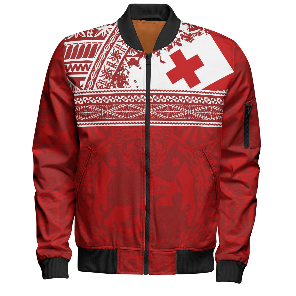 Tonga Bomber Jacket Flag Coat Of Arms Circle Ngatu Tribal