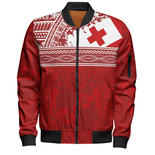 Tonga Bomber Jacket Flag Coat Of Arms Circle Ngatu Tribal
