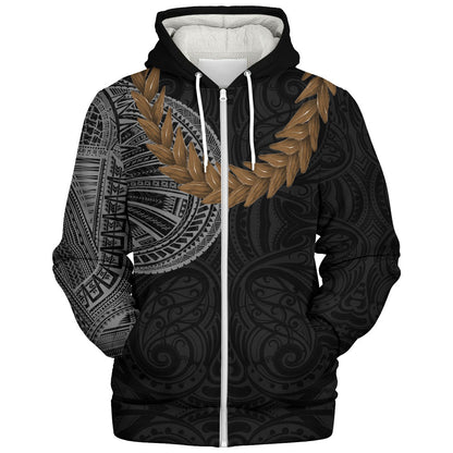 Samoa Sherpa Hoodie Tattoo Roman Reigns With Ula Fala Style Brown