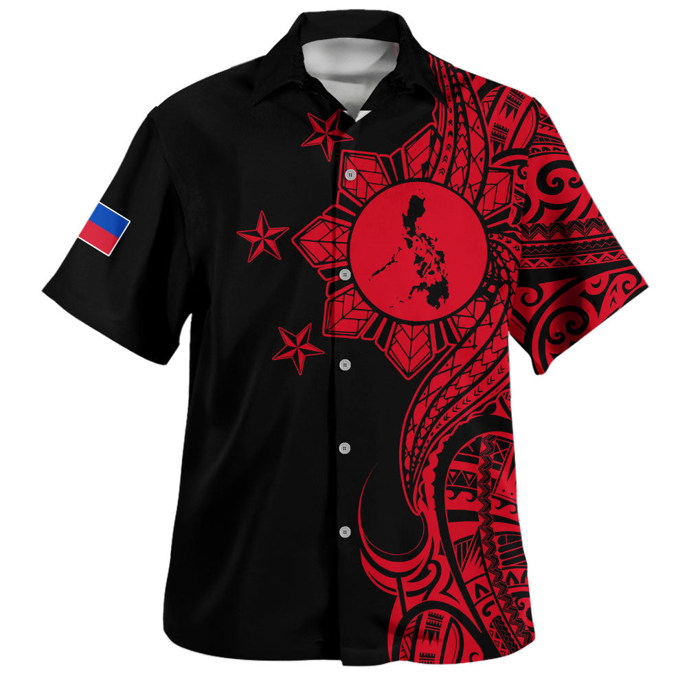 Philippines Filipinos Hawaiian Shirt Flag Sun Map Tribal Fusion Style