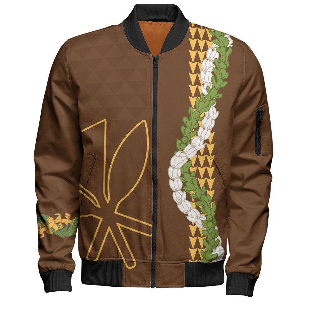 Hawaii Bomber Jacket Kanaka Maoli Puakenikeni Maile Flower Lei