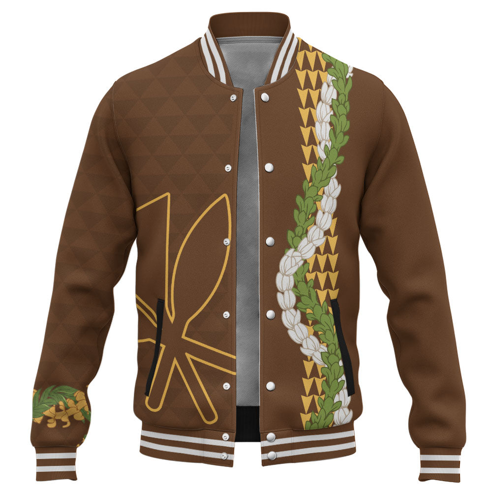 Hawaii Baseball Jacket Kanaka Maoli Puakenikeni Maile Flower Lei