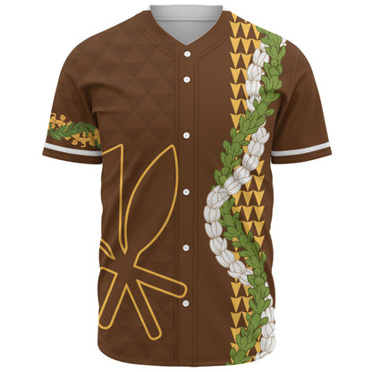 Hawaii Baseball Shirt Kanaka Maoli Puakenikeni Maile Flower Lei