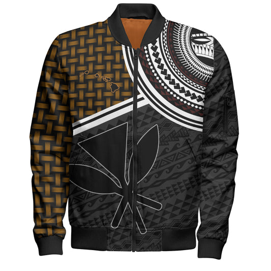 Hawaii Bomber Jacket Kanaka Maoli Lauhala Pattern Tribal Polyneisan Vintage Style