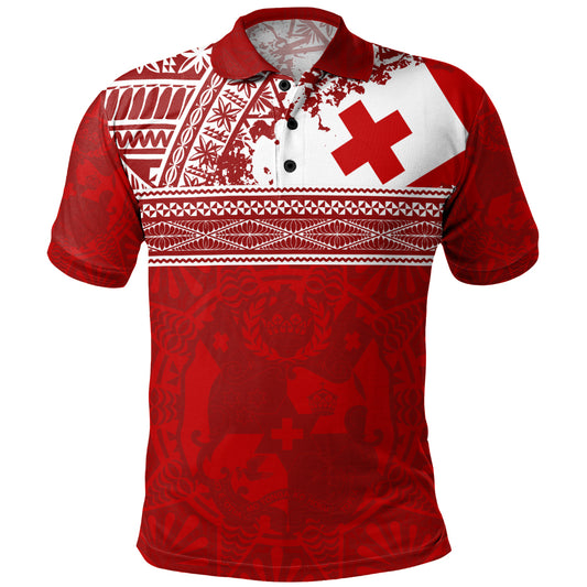 Tonga Polo Shirt Flag Coat Of Arms Circle Ngatu Tribal