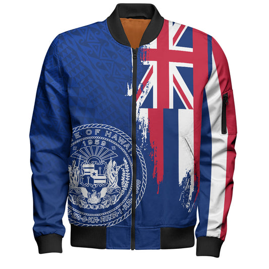 Hawaii Bomber Jacket Flag Polynesian Style Ocean Blue
