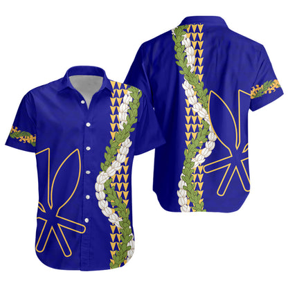 Hawaii Short Sleeve Shirt Kanaka Maoli Puakenikeni Maile Flower Lei