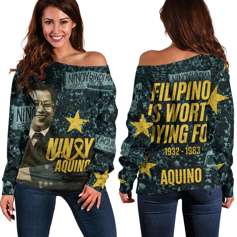 Philippines Filipinos Off Shoulder Sweatshirt Ninoy Aquino Philippine History Tribute Style