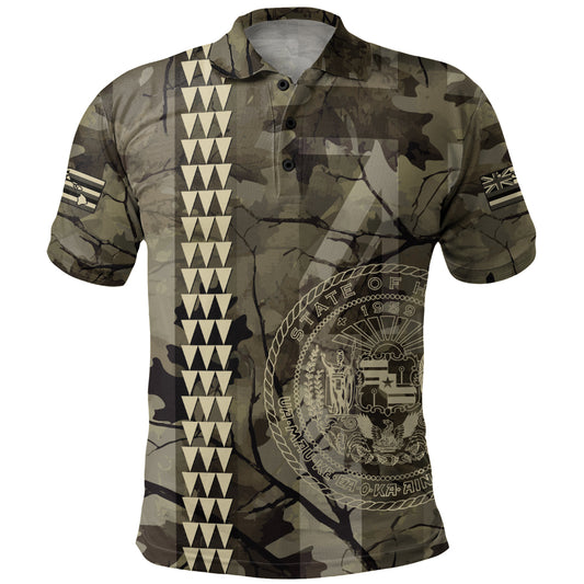 Hawaii Polo Shirt Tribal Kakau Camouflage Green