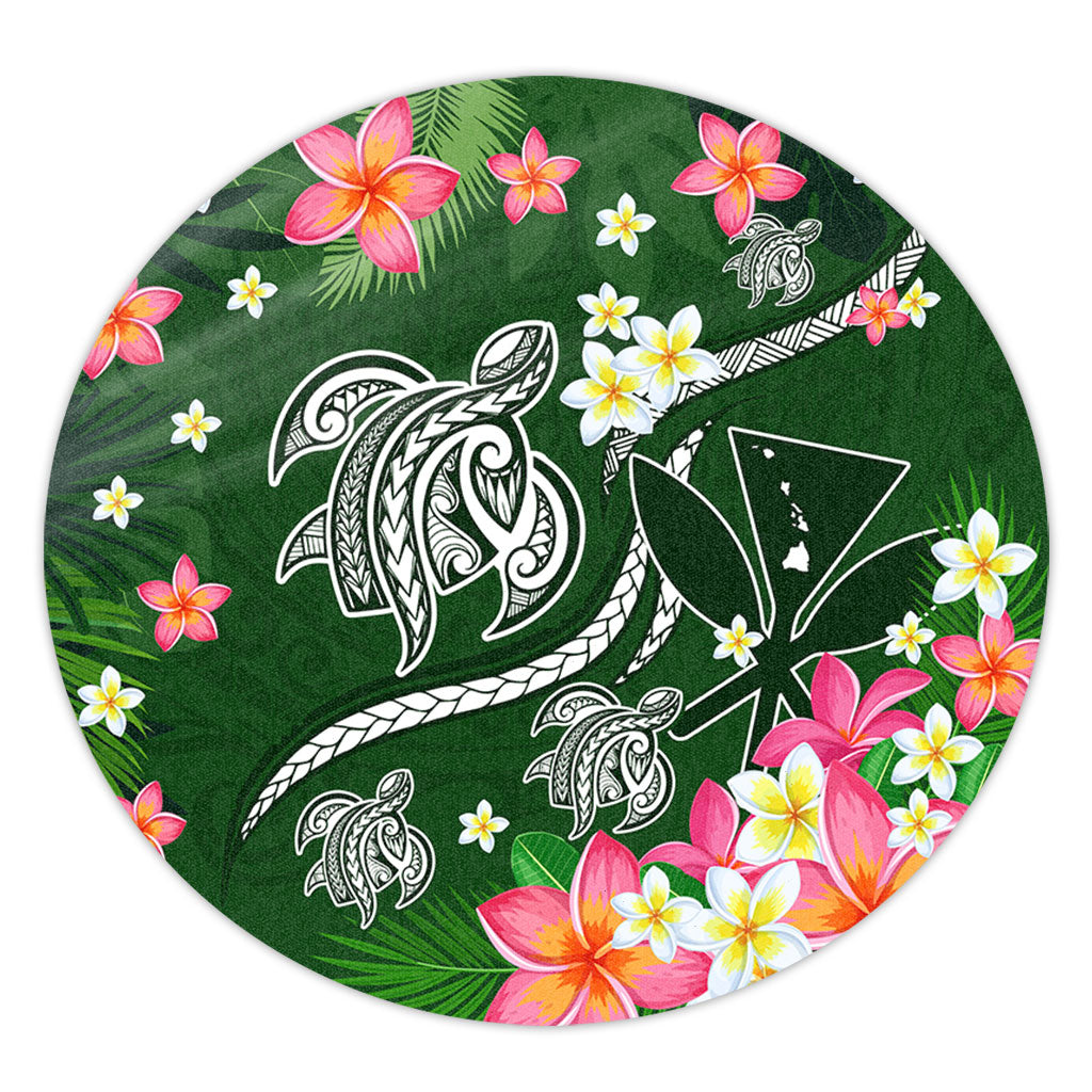 Hawaii Round Rug Aloha Island Turtle Plumeria Flower Tropical Fabric
