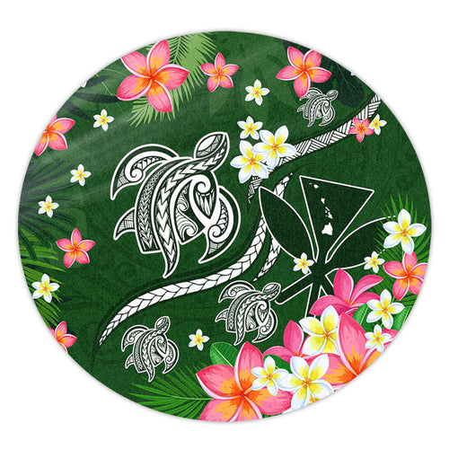 Hawaii Round Rug Aloha Island Turtle Plumeria Flower Tropical Fabric