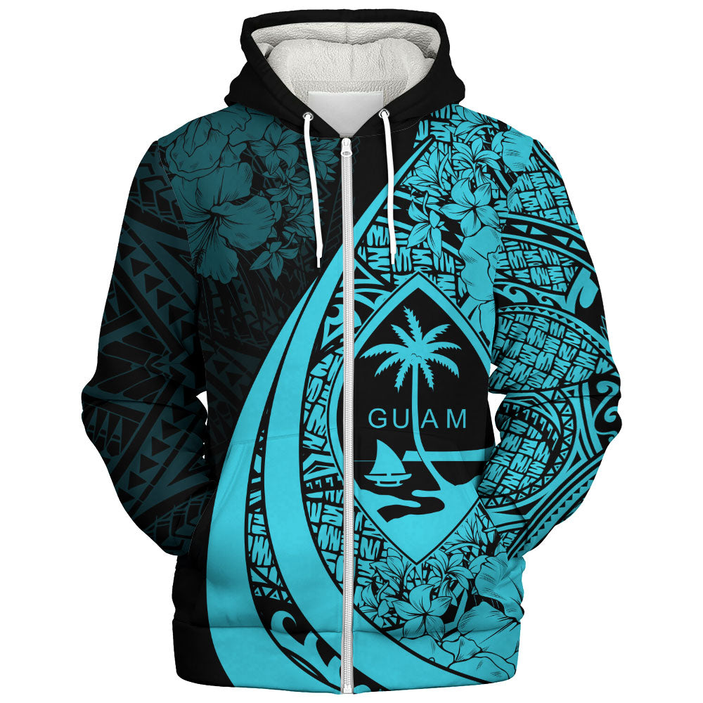 Guam Sherpa Hoodie Custom Hibiscus Flower Symbols Style