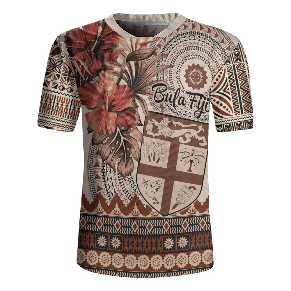 Fiji Rugby Jersey Bula Tribal Print Beige