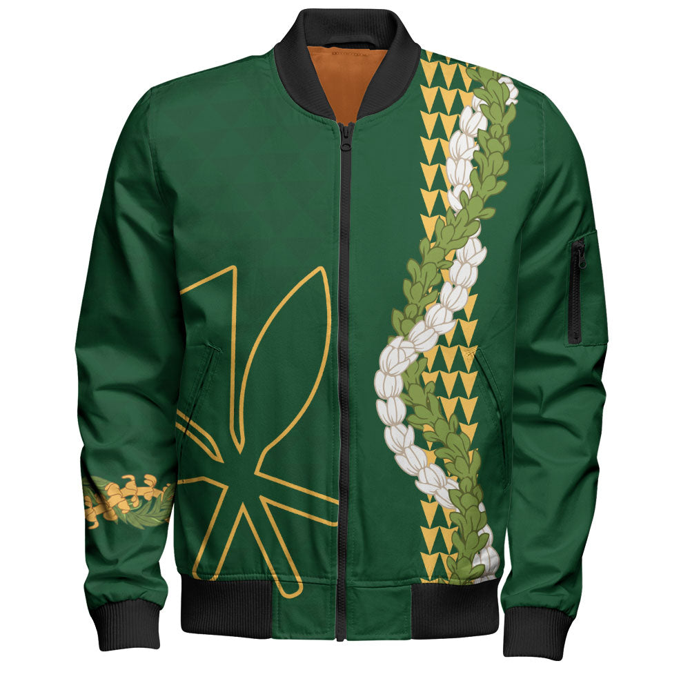 Hawaii Bomber Jacket Kanaka Maoli Puakenikeni Maile Flower Lei