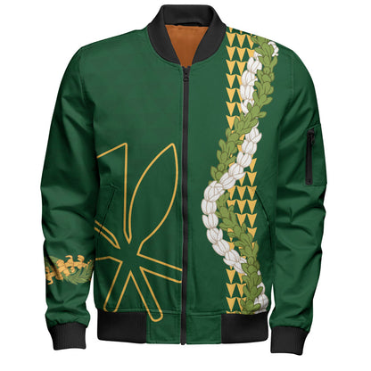 Hawaii Bomber Jacket Kanaka Maoli Puakenikeni Maile Flower Lei