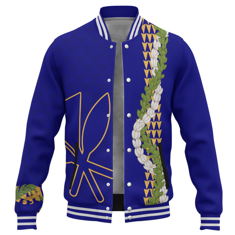 Hawaii Baseball Jacket Kanaka Maoli Puakenikeni Maile Flower Lei