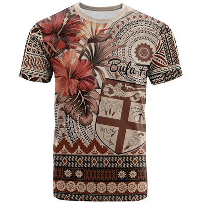 Fiji T-Shirt Bula Tribal Print Beige