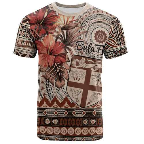 Fiji T-Shirt Bula Tribal Print Beige