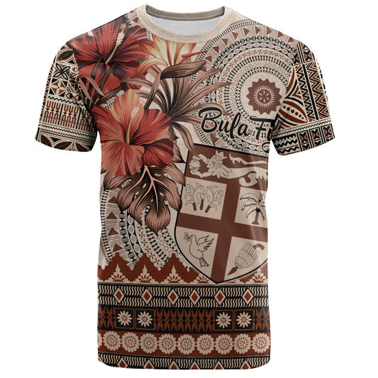 Fiji T-Shirt Bula Tribal Print Beige