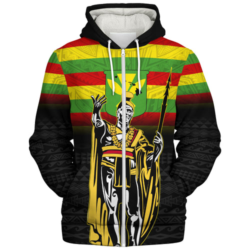 Hawaii Sherpa Hoodie King Kamehameha Flag Kanaka Maoli Tribal Tattoo