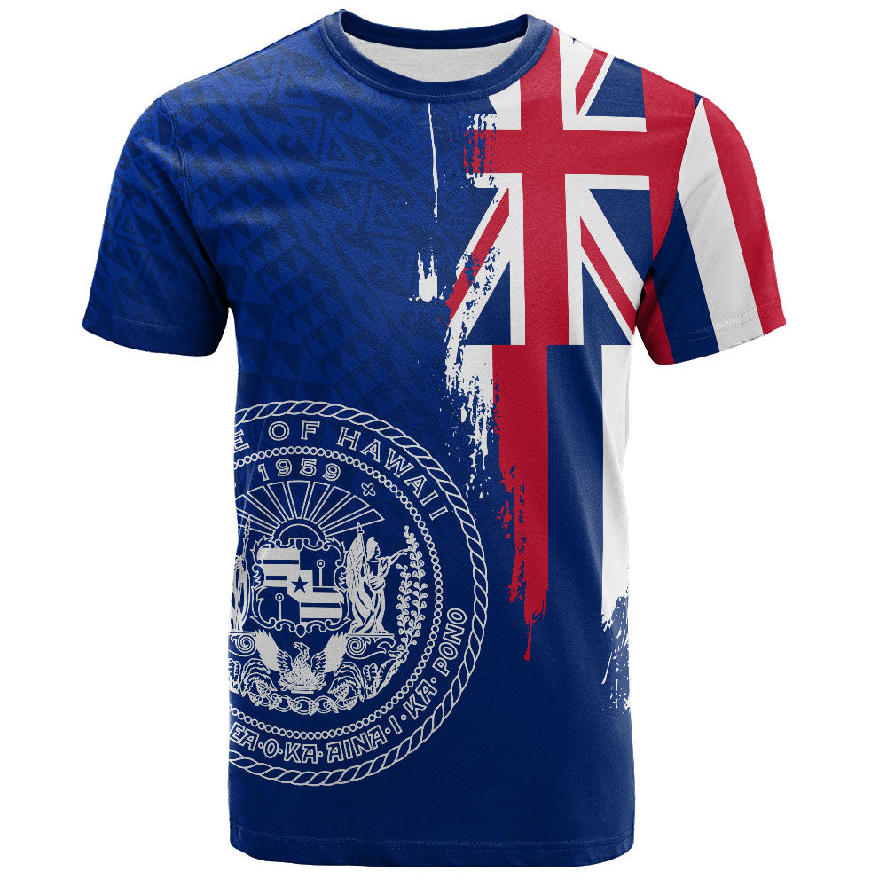 Hawaii T-Shirt Flag Polynesian Style Ocean Blue