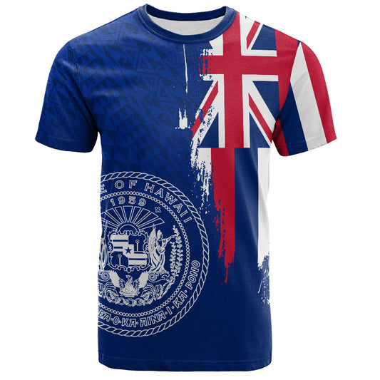 Hawaii T-Shirt Flag Polynesian Style Ocean Blue