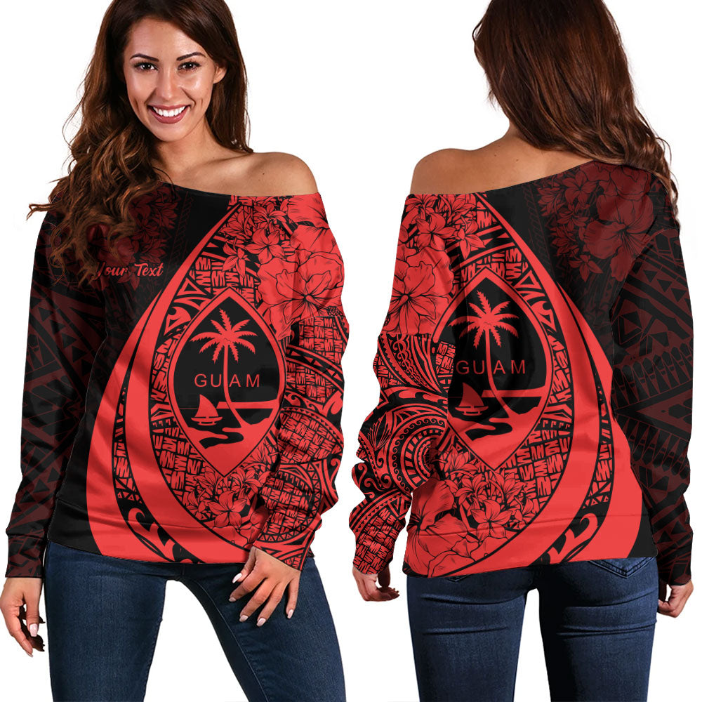 Guam Off Shoulder Sweatshirt Custom Hibiscus Flower Symbols Style