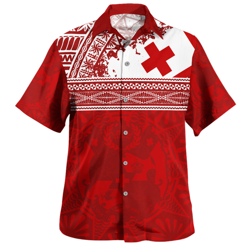 Tonga Hawaiian Shirt Flag Coat Of Arms Circle Ngatu Tribal