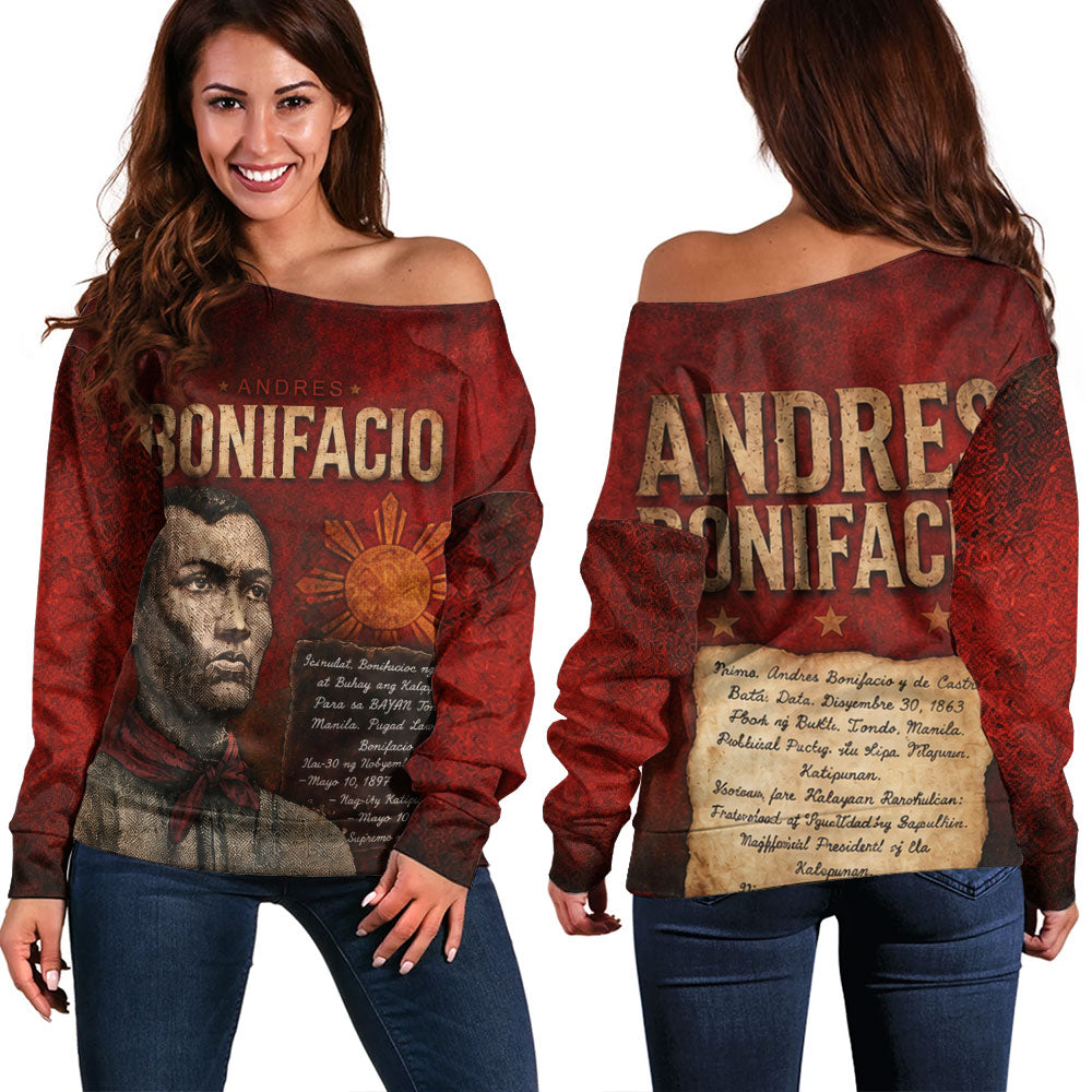 Philippines Filipinos Off Shoulder Sweatshirt Andres Bonifacio Philippine Hero