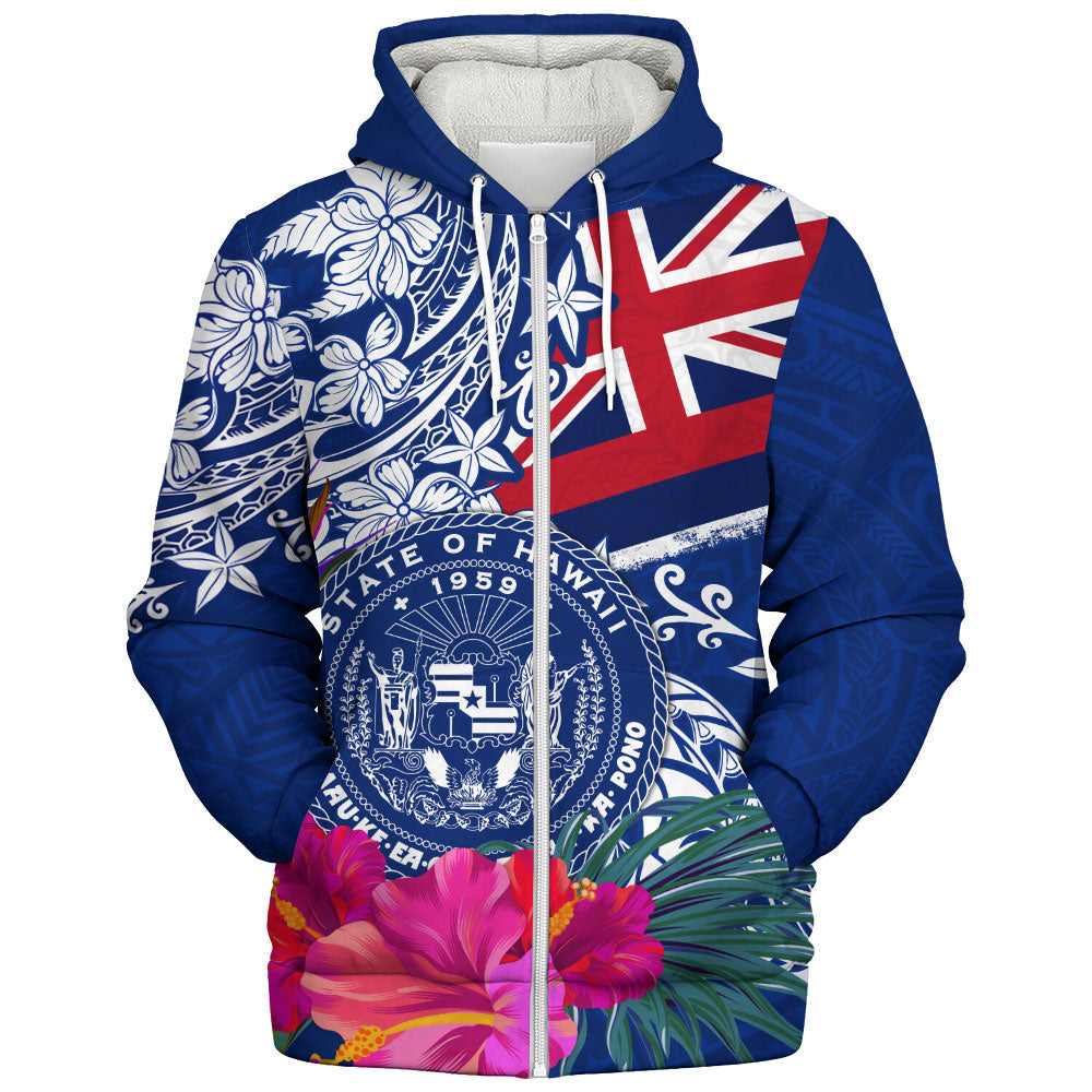 Hawaii Sherpa Hoodie Flag Tribal Tropical Style