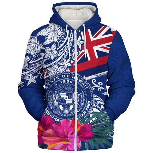 Hawaii Sherpa Hoodie Flag Tribal Tropical Style