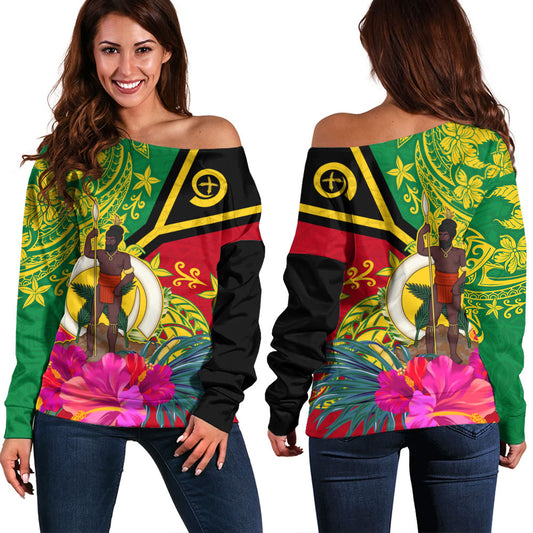 Vanuatu Off Shoulder Sweatshirt Flag Tribal Tropical Style