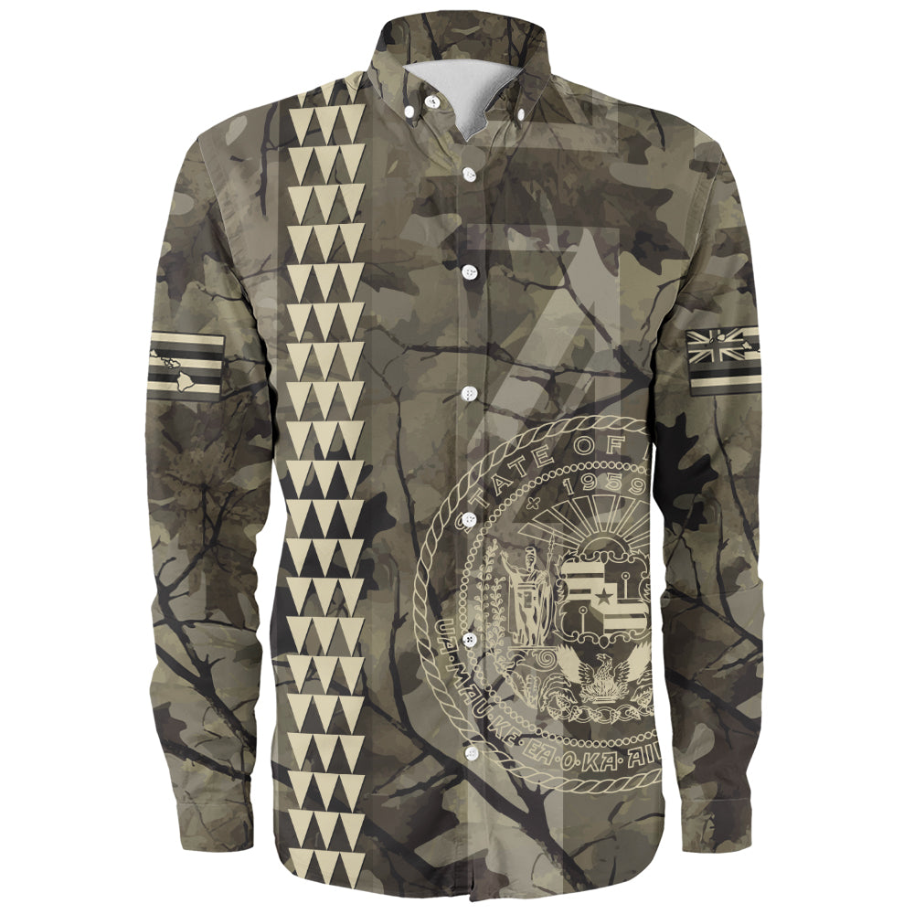 Hawaii Long Sleeve Shirt Tribal Kakau Camouflage Green